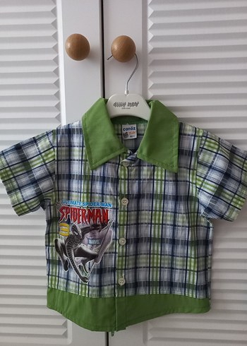 Erkek Bebek Spiderman Gömlek Kot Şort İkili Takım - Görsel 2