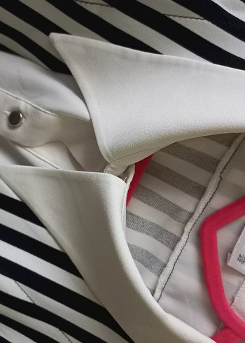 Kendinden gömlekli çizgili uzun ceket - Görsel 5