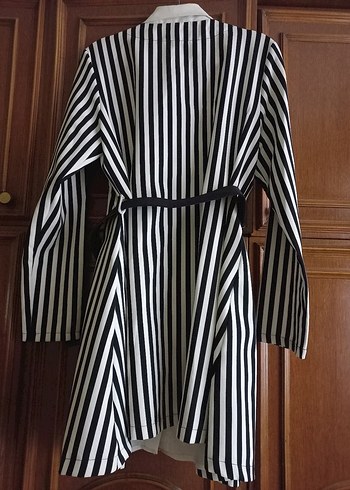 Kendinden gömlekli çizgili uzun ceket - Görsel 4