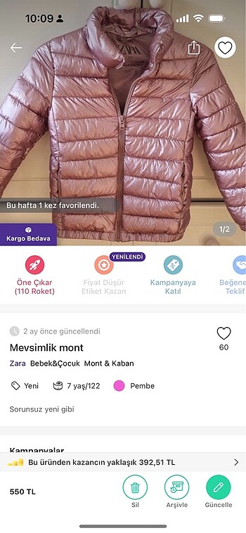 7 Yaş Beden Şişme mont