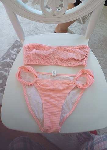 Pembe Dantelli İpli Bikini Takımı