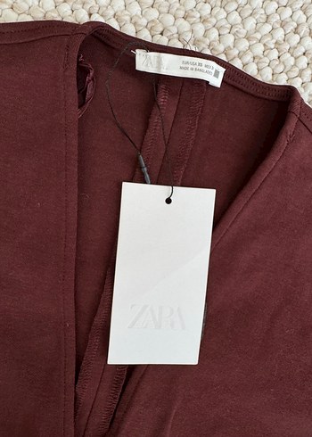 xs Beden kahverengi Renk Zara V Yaka Elbise