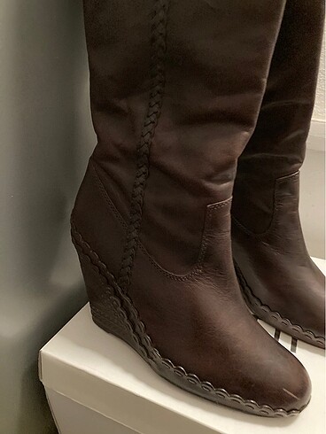 37 Beden kahverengi Renk Ash Wedge Deri İşlemeli Vintage Çizme