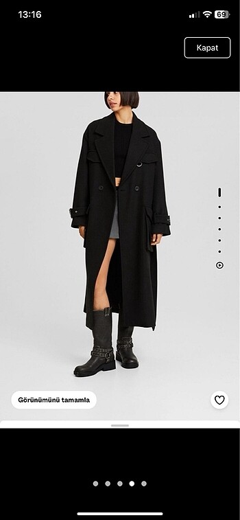 Bershka Siyah Yün Kaban
