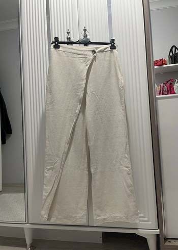 Kadın Keten Midi Geniş Paça Pantolon - Görsel 3