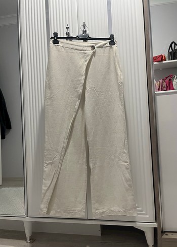 Kadın Keten Midi Geniş Paça Pantolon - Görsel 2