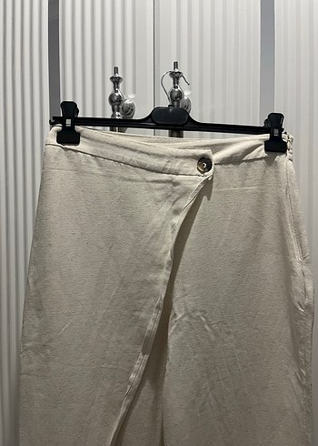 Kadın Keten Midi Geniş Paça Pantolon - Görsel 5