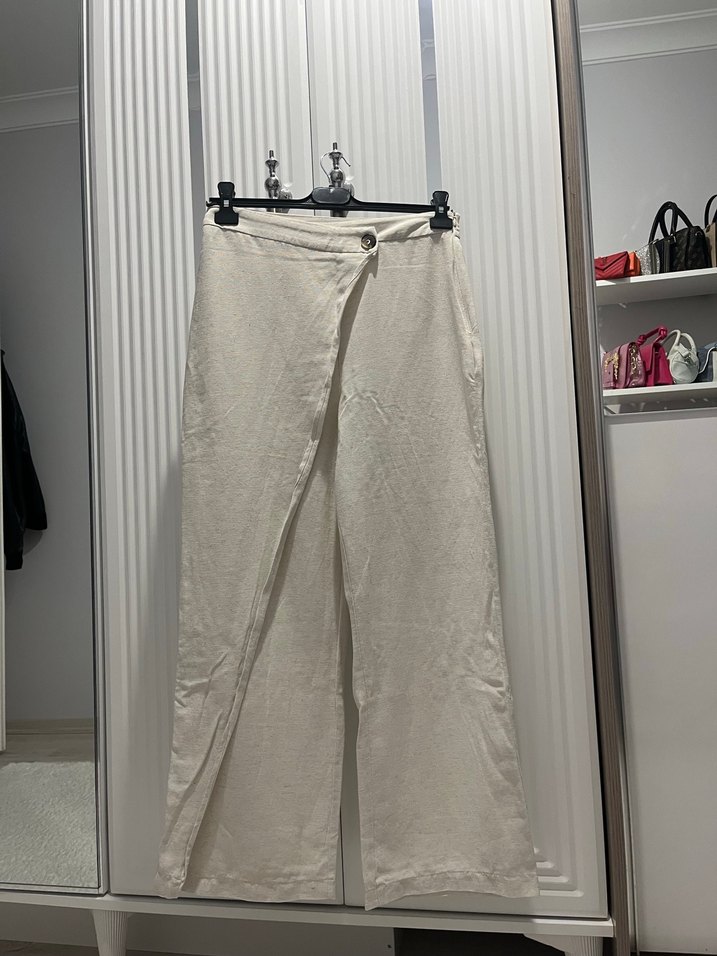 Kadın Keten Midi Geniş Paça Pantolon - Görsel 4