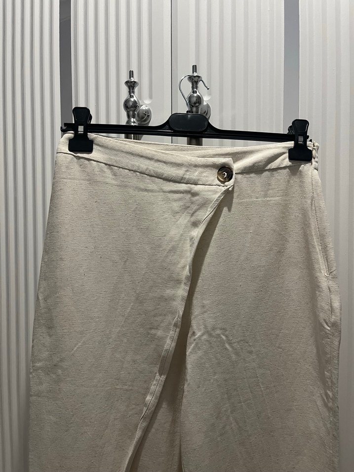 Kadın Keten Midi Geniş Paça Pantolon - Görsel 5