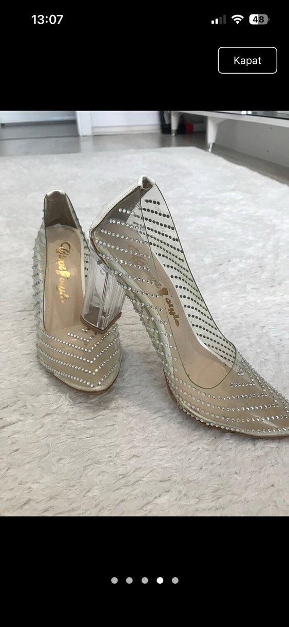Bej Yılan Desenli Taşlı Topuklu Kadın Ayakkabı - Görsel 4