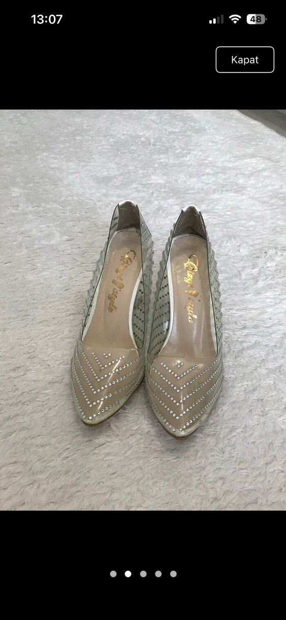Bej Yılan Desenli Taşlı Topuklu Kadın Ayakkabı - Görsel 2