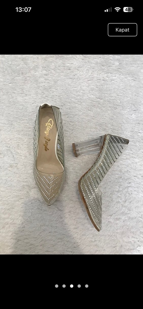 Bej Yılan Desenli Taşlı Topuklu Kadın Ayakkabı - Görsel 3