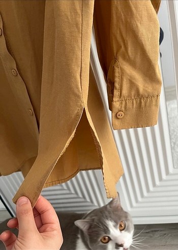 Düğmeli Bej Kadın Gömlek - Görsel 3