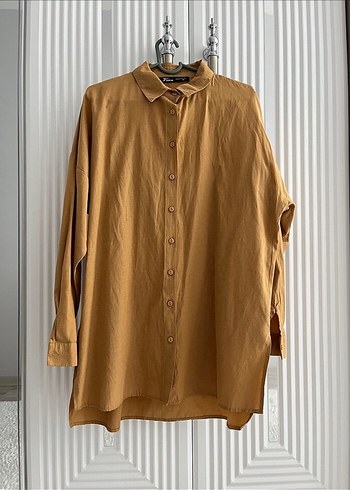 Düğmeli Bej Kadın Gömlek - Görsel 2