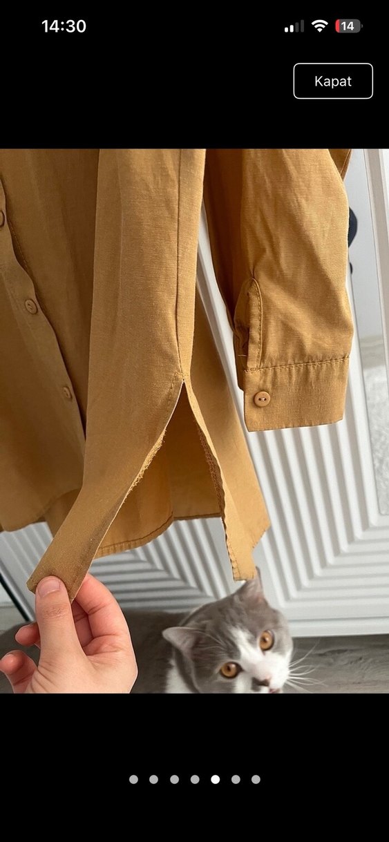 Düğmeli Bej  Kadın Gömlek - Görsel 3