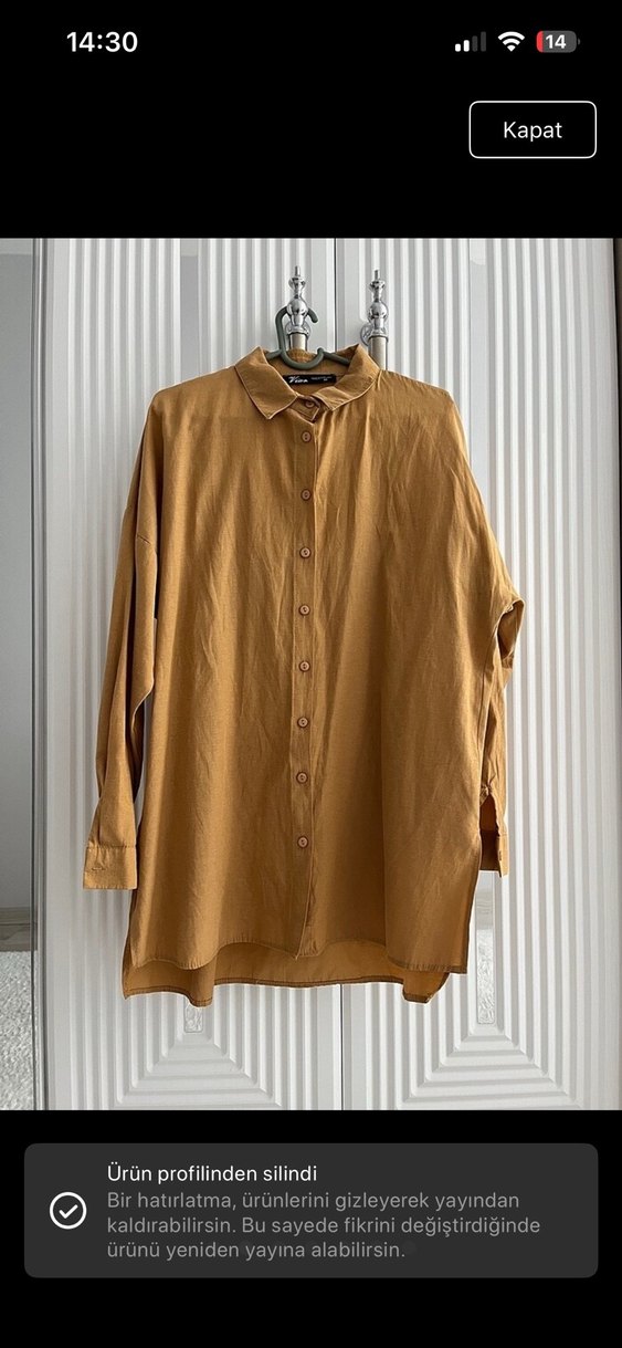 Düğmeli Bej  Kadın Gömlek - Görsel 2