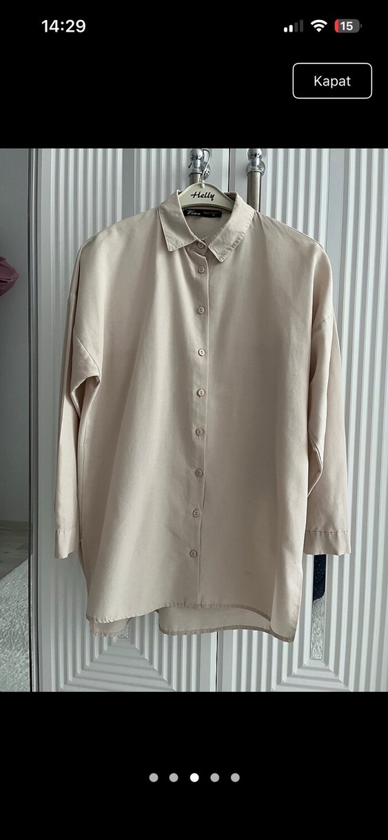 Bej Düğmeli  Kadın Gömlek - Görsel 3