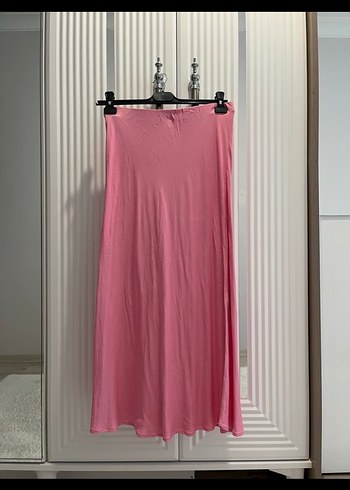 Pembe Uzun Salaş Drapeli Etek - Görsel 2