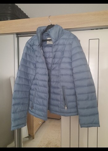 Koton mavi Yüksek Yakalı Fermuarlı Kadın Mont