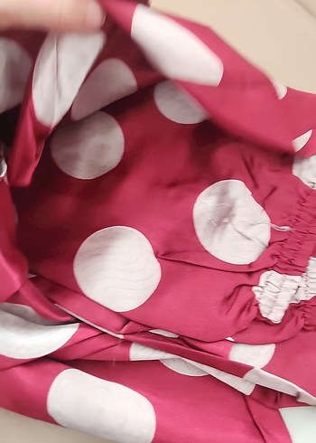 Bordo Puantiyeli ipekSaten Pijama Takımı - Görsel 5