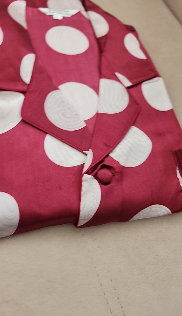 Bordo Puantiyeli ipekSaten Pijama Takımı - Görsel 3