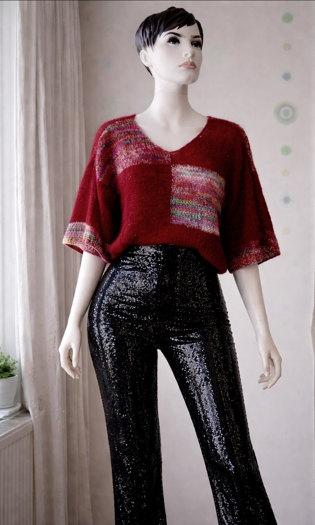 Tasarım simli moher/tiftik yün crop kazak/bluz — görsel 4/19