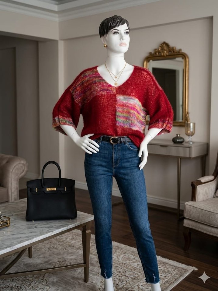 Tasarım simli moher/tiftik yün crop kazak/bluz — görsel 2/19