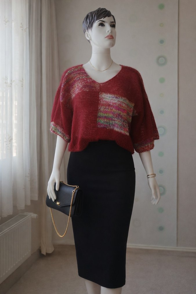Tasarım simli moher/tiftik yün crop kazak/bluz — görsel 14/19