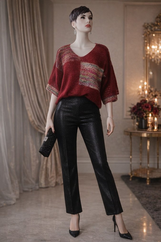 Tasarım simli moher/tiftik yün crop kazak/bluz — görsel 13/19