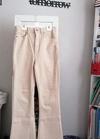 Taş yüksek bel crop flare jeans