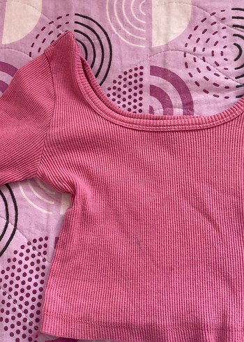 Diğer Pembe Uzun Kollu Triko Crop bluz