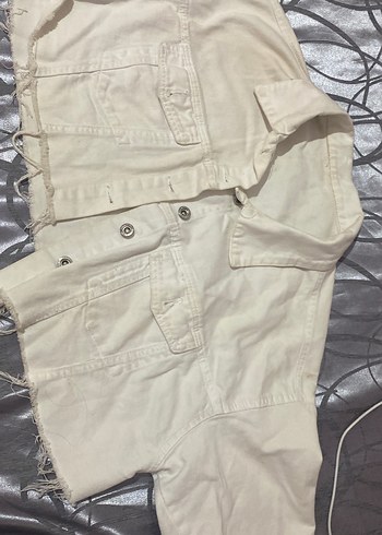 m Beden beyaz Renk Düğmeli Beyaz Keten Midi Denim Ceket