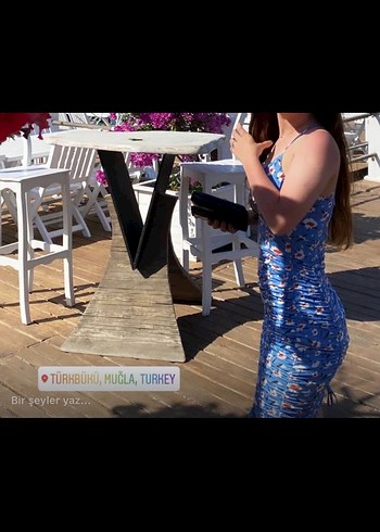 Mavi Bağlamalı Bohem Uzun Elbise - Görsel 4