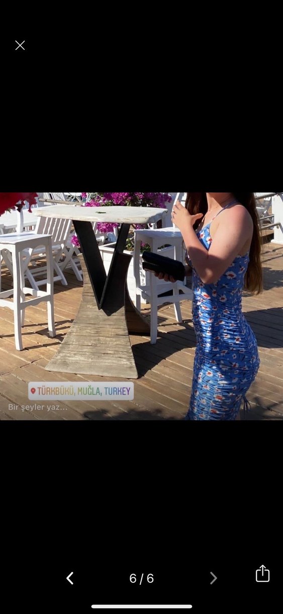 Mavi Bağlamalı Bohem Uzun Elbise - Görsel 4