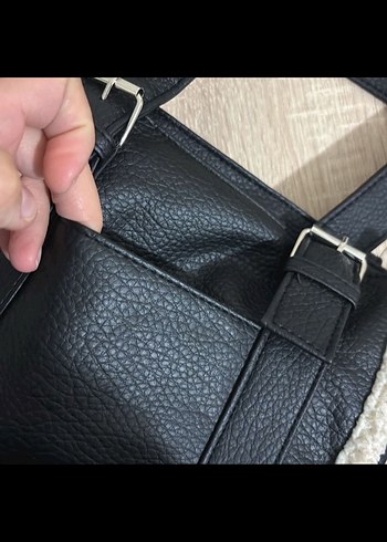 Tokalı Siyah Deri Kadın Çanta - Görsel 2