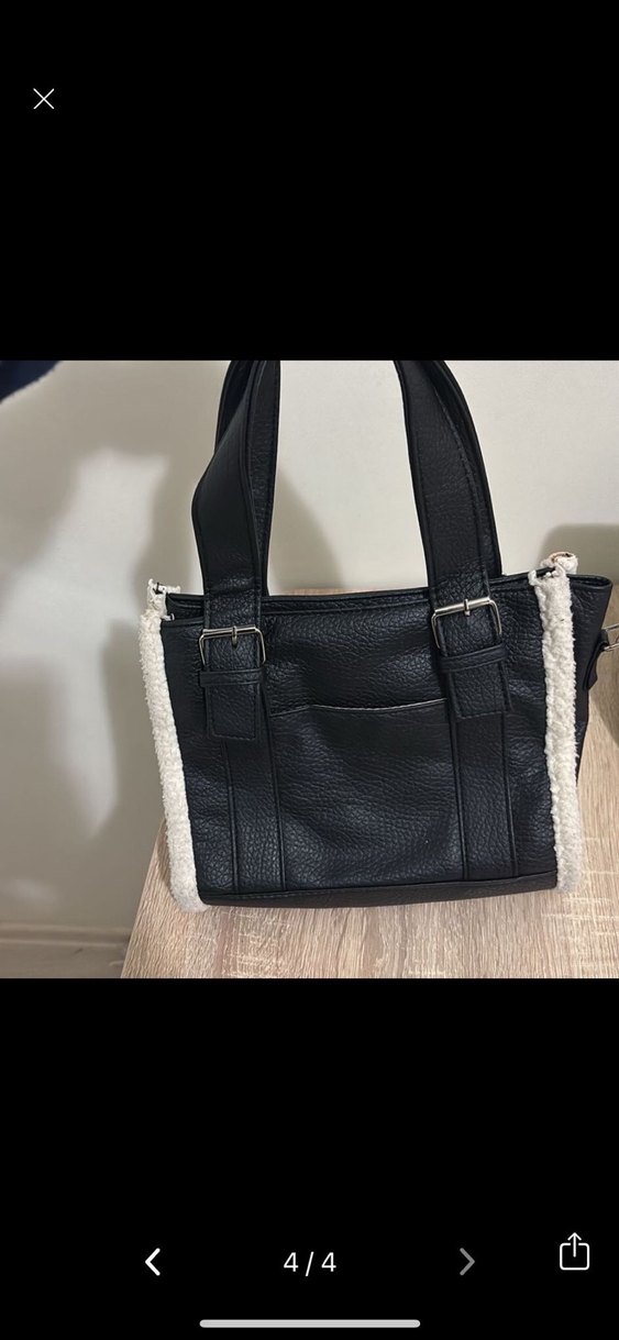 Tokalı Siyah Deri Kadın Çanta - Görsel 3