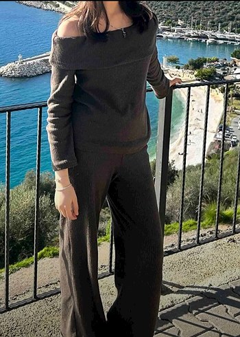 Kadın Kahverengi Rahat Kesim İspanyol Paça Pantolon - Görsel 2