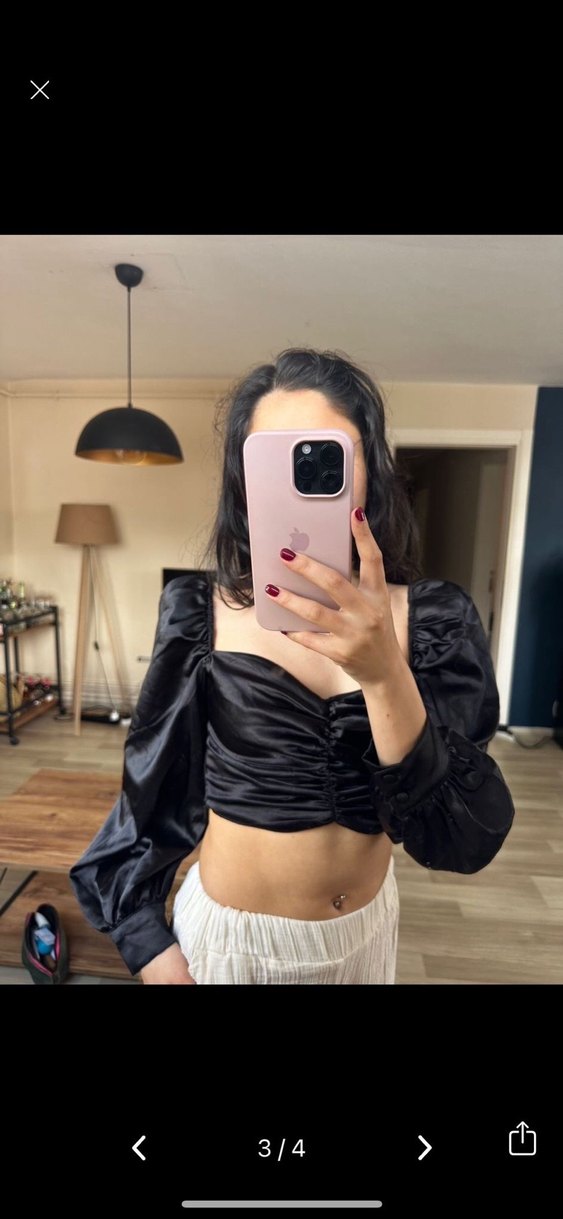 Düğmeli, Straplez, Saten Siyah Kadın Bluz - Görsel 2