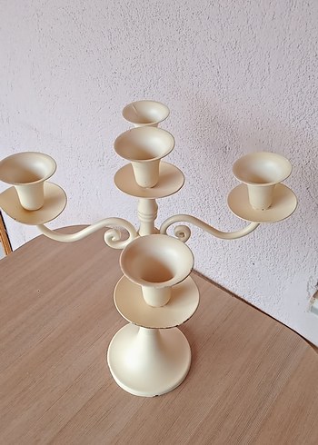 Beyaz 5 Kollu Metal Şamdan - Görsel 2