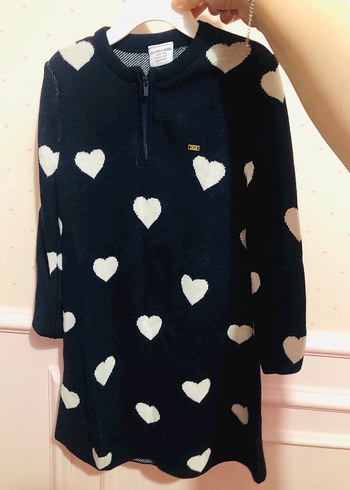 Kız Çocuk Kalp Desenli Uzun Kollu Elbise - Görsel 2