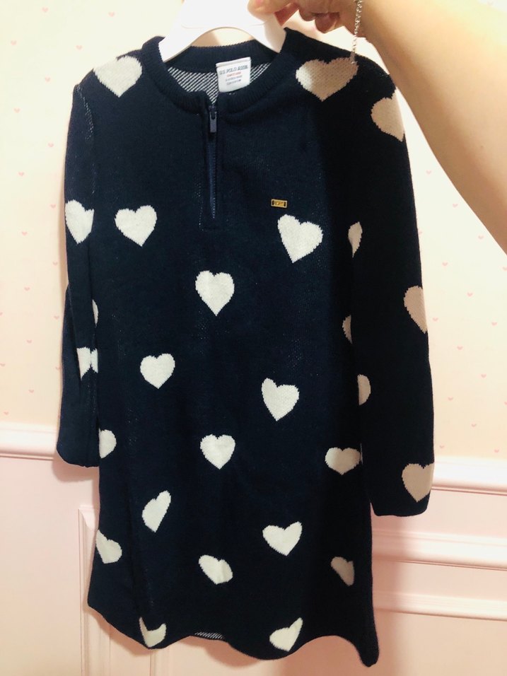 Kız Çocuk Kalp Desenli Uzun Kollu Elbise - Görsel 2