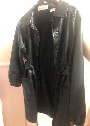 Siyah Deri Kemerli Midi Ceket - Görsel 3