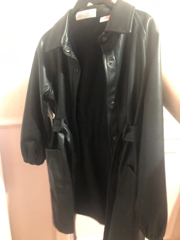 Siyah Deri Kemerli Midi Ceket - Görsel 3