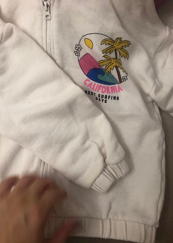 Kız Çocuk Beyaz Kapüşonlu Fermuarlı Sweatshirt - Görsel 2