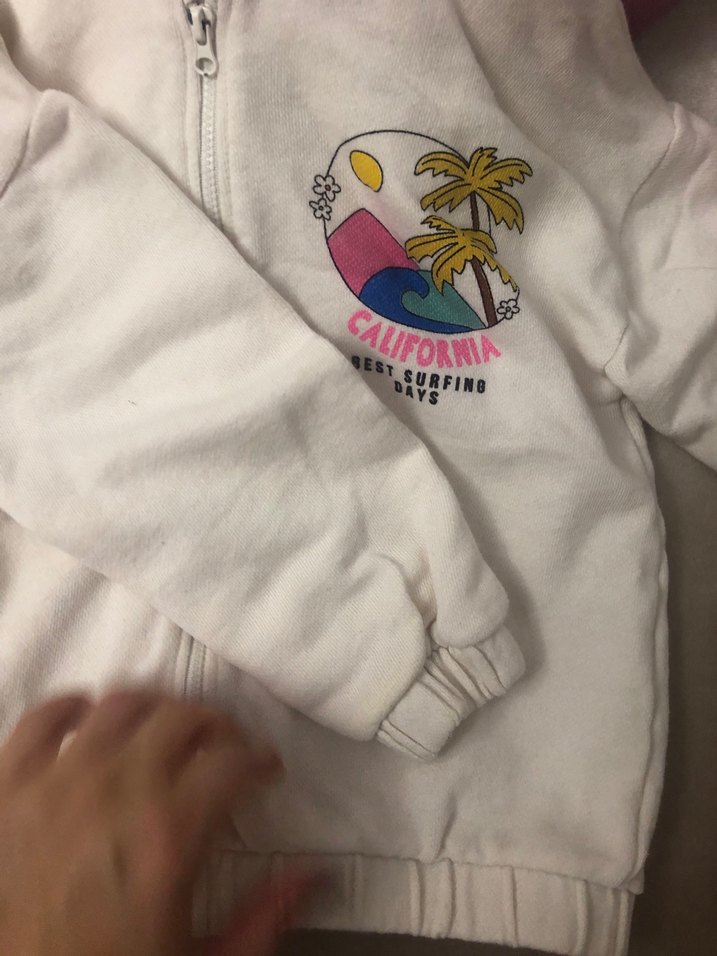 Kız Çocuk Beyaz Kapüşonlu Fermuarlı Sweatshirt - Görsel 2