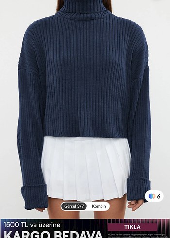 Kadın Lacivert Balıkçı Yaka Kısa Triko - Görsel 2