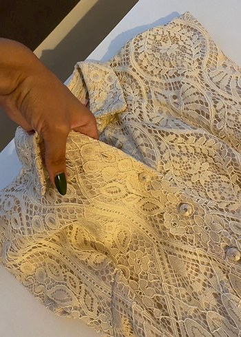 Dantel İşlemeli Bej Vintage Bluz - Görsel 5