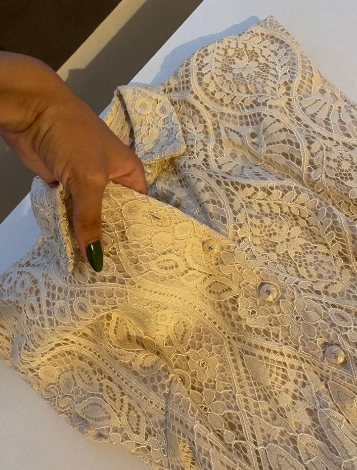 Dantel İşlemeli Bej Vintage Bluz - Görsel 5