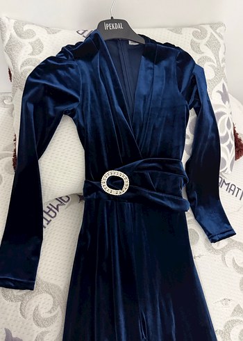 Lacivert Kadife Uzun Kollu Kadın tulum - Görsel 3