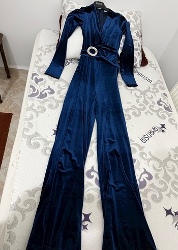 Lacivert Kadife Uzun Kollu Kadın tulum - Görsel 2